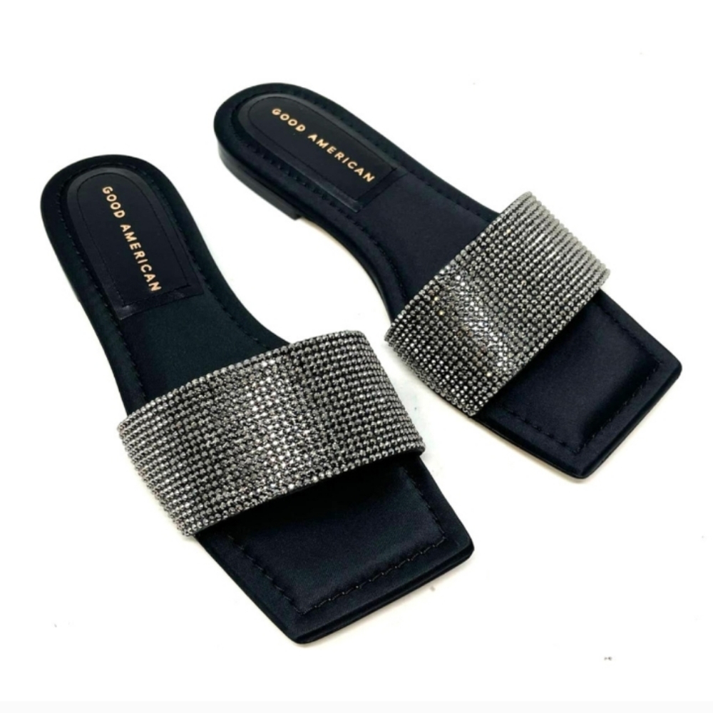 💥NIB GOOD AMERICAN  DIAMOND RHINESTONE EMBELLISHED  7 1/2  SLIDES